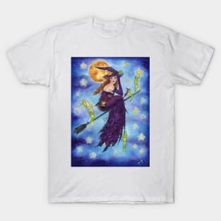 Halloween witch with frogs by Renee Lavoie T-Shirt